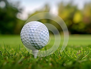 Golf ball on tee in golf course