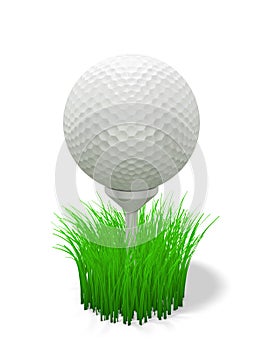 Golf ball on tee - with grass