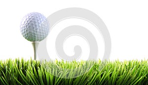 Golf ball with tee in the grass photo