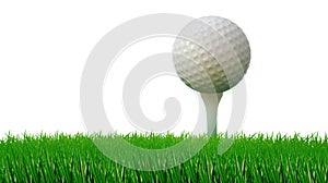 Golf ball on tee and green grass as ground