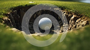 Golf ball on tee on green grass of golf course background, backgrounds for banner