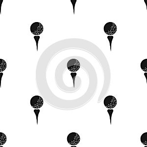 Golf ball on tee icon in black style isolated on white background. Golf club symbol stock vector illustration.