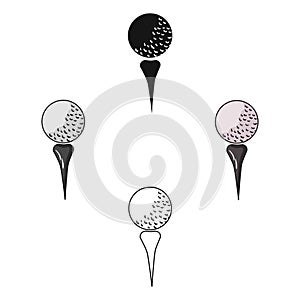 Golf ball on tee icon in cartoon,black style isolated on white background. Golf club symbol stock vector illustration.