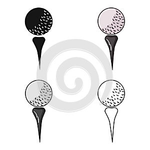 Golf ball on tee icon in cartoon style isolated on white background. Golf club symbol stock vector illustration.