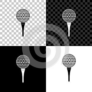 Golf ball on tee icon isolated on black, white and transparent background. Vector