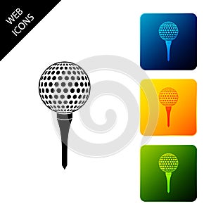 Golf ball on tee icon isolated. Set icons colorful square buttons