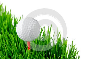 Golf ball on tee isolated