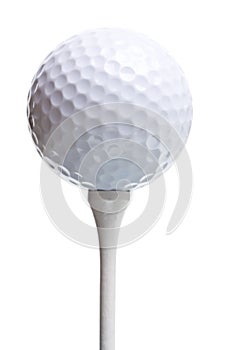 Golf ball on tee isolated on white