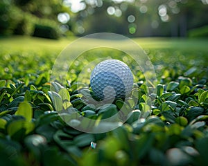 Golf ball on a tee at a lush course