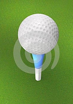 Golf ball on the tee peg on the grass.