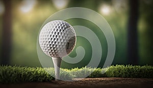 Golf ball on tee ready to be shot , Generative Ai