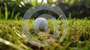 Golf Ball Teed Up On A Perfectly Manicured Tee Box. Generative AI photo