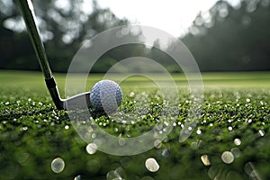 Golf ball teed up and ready for a precise swing with iron club