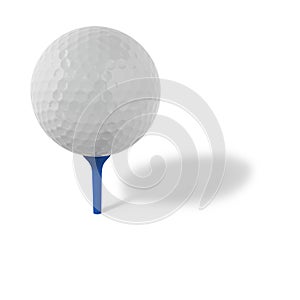 Golf ball teed up on white background