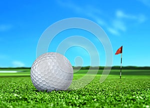 Golf Ball on Turf and Blue Sky