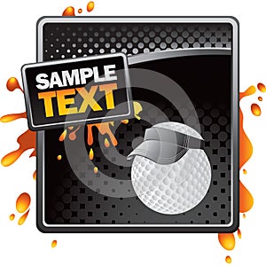 Golf ball with visor on black halftone banner