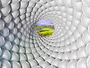 Golf balls background with golf course