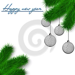 Golf balls on Christmas tree branch