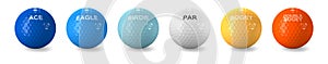 Golf balls colored for typical stroke scores