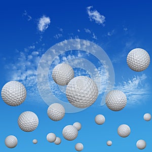 Golf Balls set in High Cloud Sky