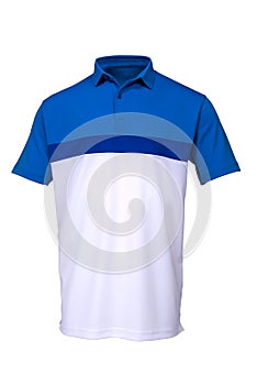 Golf blue and white tee shirt on white background