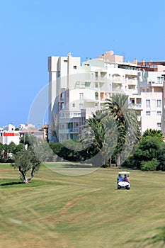 Golf buggy on fairway of Playa Serena Golf course