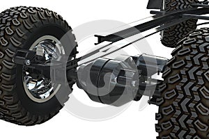 Golf car chassis undercarriage, close view