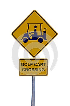 Golf Cart Crossing Sign Isolated on White