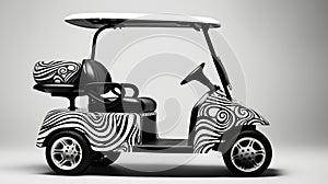 Zebra Golf Cart: Playfully Intricate Monochromatic Design photo