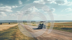 A Golf Cart Driving Through Picturesque Pastoral Settings