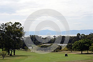 Golf cart on fairway in Mexico