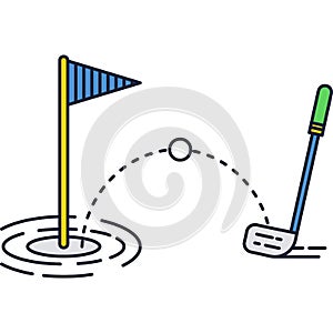 Golf club, ball and flag icon sport vector