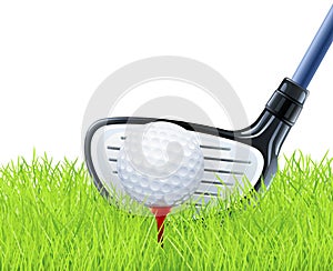 Golf club and ball on grass