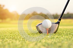 Golf club and ball in grass