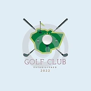 Golf club ball stick yard flag logo design template vector for brand or company and other
