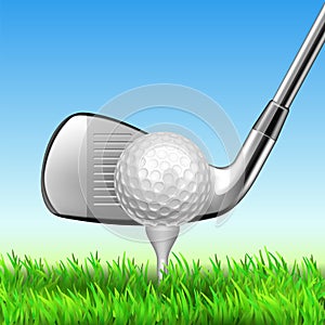 Golf Club And Ball On Tee Play Equipment Vector Illustration