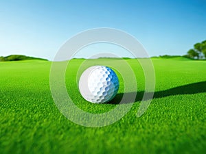 golf club and golf ball on green lush grass. ai generative