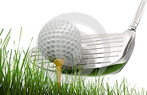 Golf club with golf ball on tee