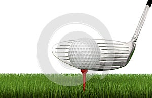 Golf club with golf ball on tee