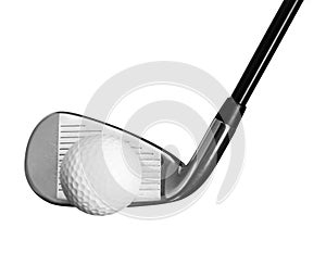 Golf Club Iron Head Close up With Ball on a White Background