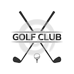 Golf club logo, badge or icon with ball on tee and laurel wreath. Vector illustration.