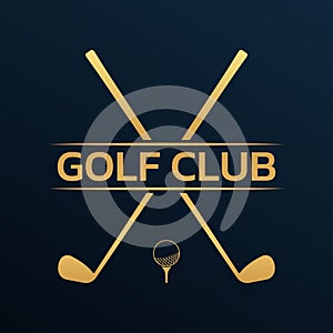 Golf club logo, badge or icon with ball on tee and laurel wreath. Vector illustration.