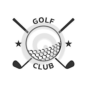 Golf club logo, badge or icon with crossed golf clubs and ball. Vector illustration.