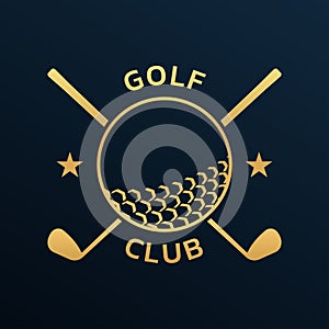 Golf club logo, badge or icon with crossed golf clubs and ball. Vector illustration.