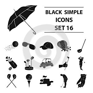Golf club set icons in black style