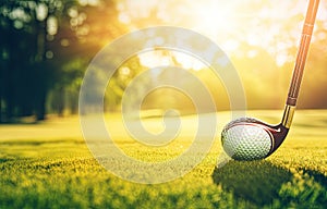 a golf club on top of a ball in grass