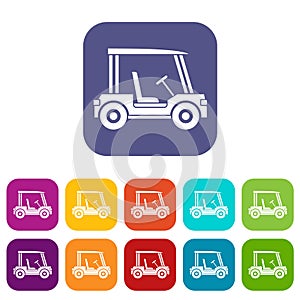 Golf club vehicle icons set flat
