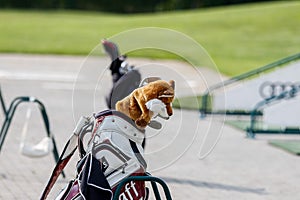 Golf clubs with bag during the tournament