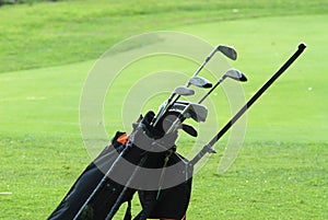 Golf Clubs green , bag on the   fairway