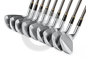 Golf clubs in a row